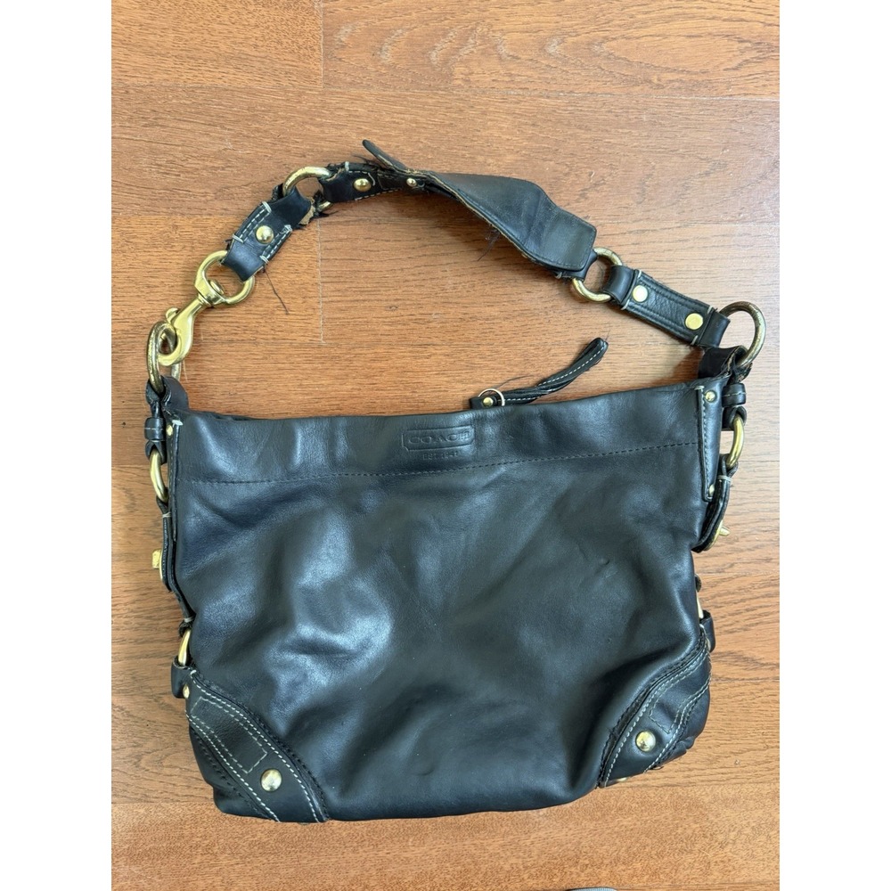 Coach Carly Hobo Shoulder Bag Black Leather Gold Hardware Y2K Purse